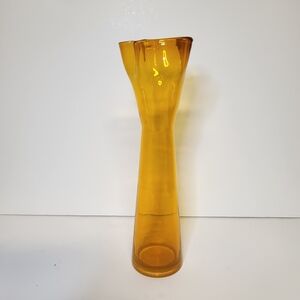Vintage MCM Amber Glass Bud Vase Ruffled Top 10"